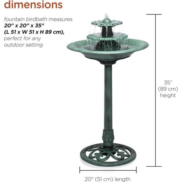 Outdoor 3 Tiered Pedestal Water Fountain and Birdbath - Picture 10 of 14